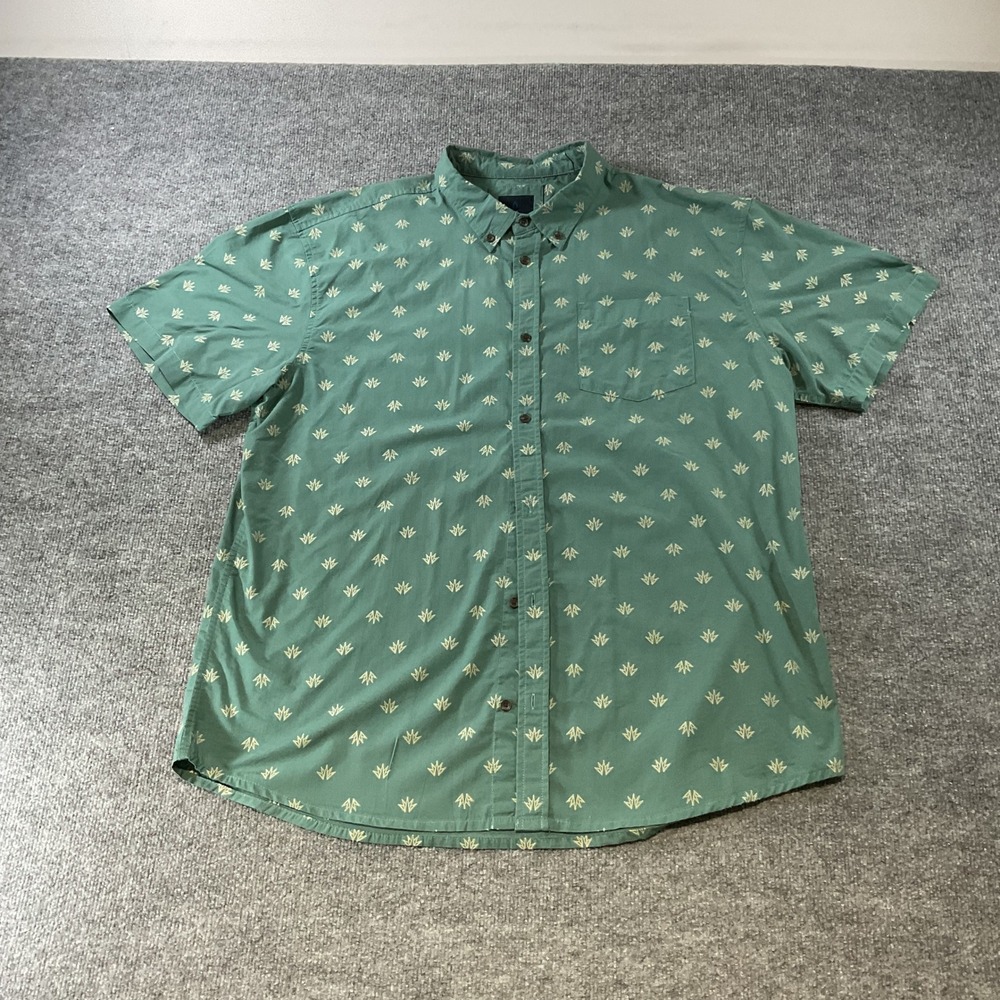 Prana Mens XXL Green Geometric Print Short Sleeve Button Down Shirt Pocket
